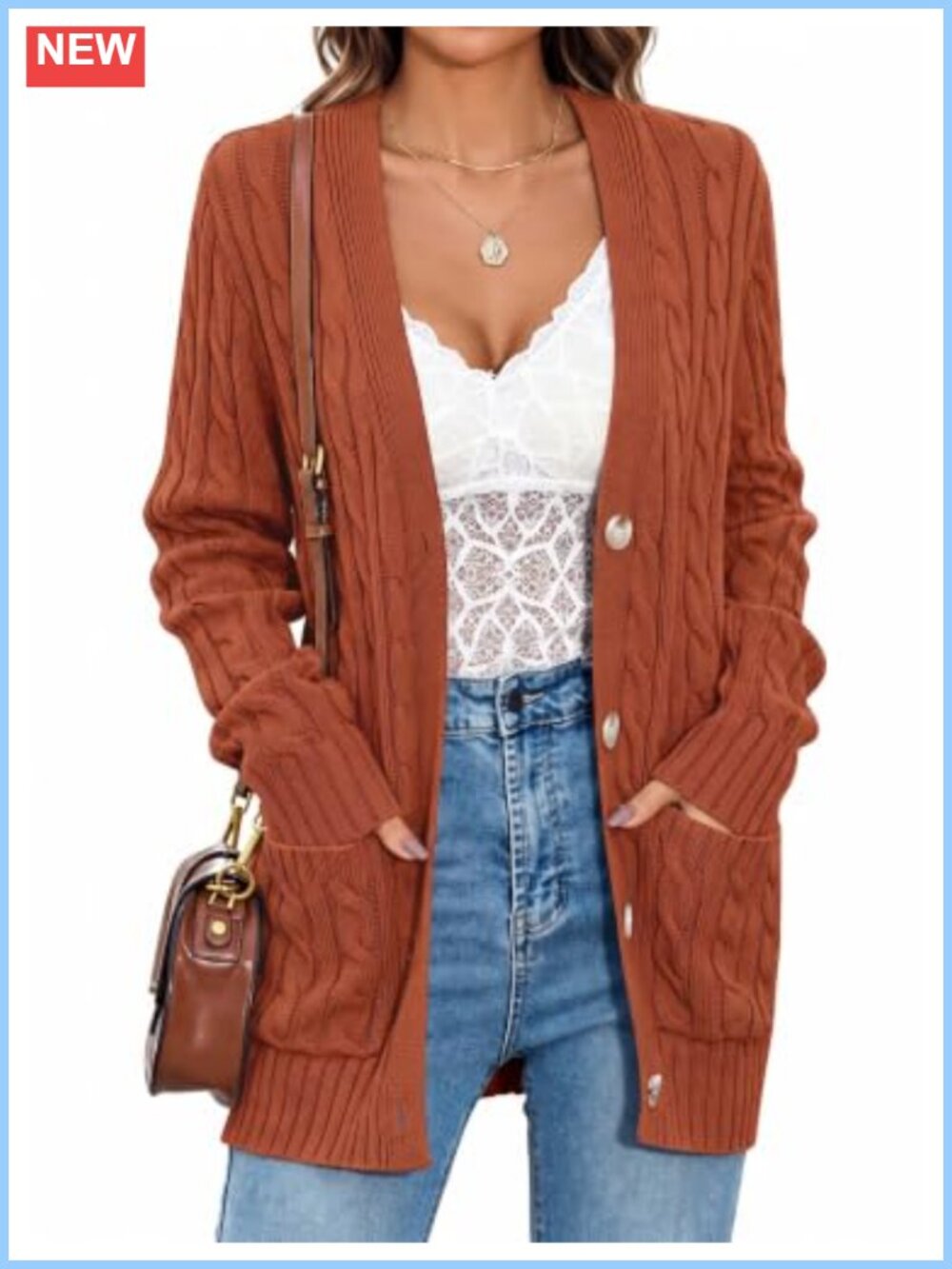 Womens Cable Knit Button Up Oversized Cardigan Sweater